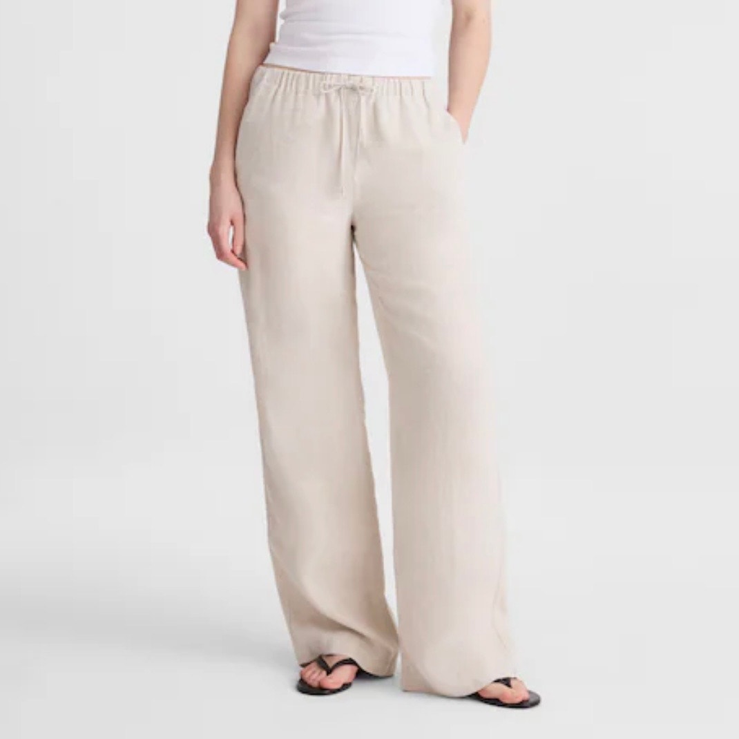 Madewell 100% Linen Wide Leg Pull On Pant Women's 4 Oat Beige Euro Summer